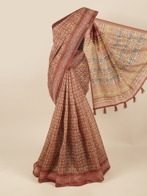 

Pothys Brown & Blue Batik Printed Saree