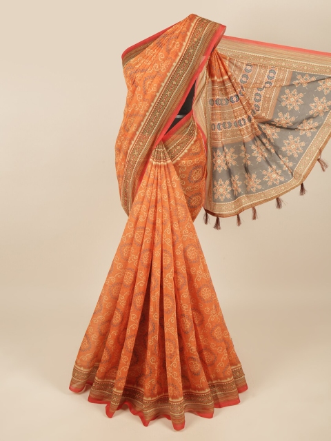 

Pothys Orange & Grey Ethnic Motifs Saree