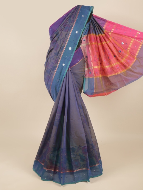 

Pothys Blue Ethnic Motifs Woven Design Cotton Blend Saree