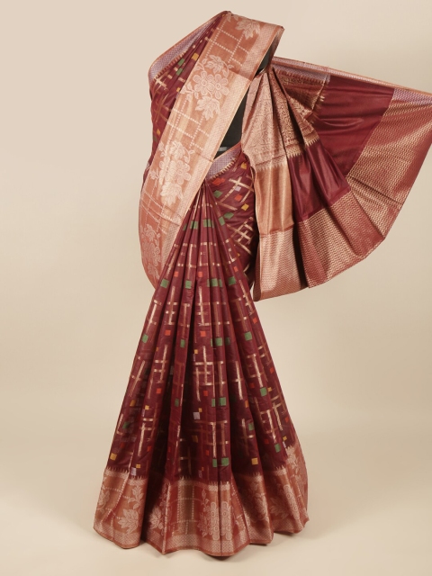 

Pothys Maroon & Peach-Coloured Woven Design Zari Saree