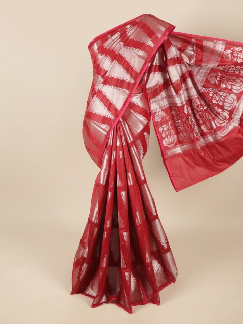 

Pothys Red & Silver-Toned Ethnic Motifs Saree
