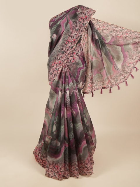 

Pothys Magenta & Grey Tie and Dye Saree