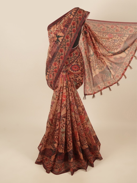 

Pothys Peach-Coloured & Maroon Kalamkari Printed Saree