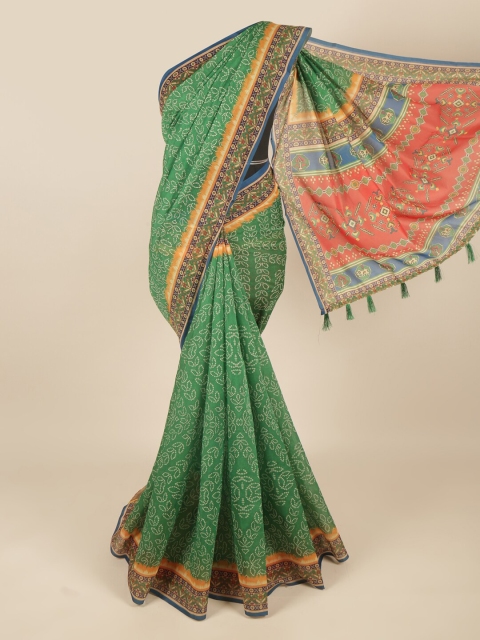 

Pothys Green & Red Bandhani Saree