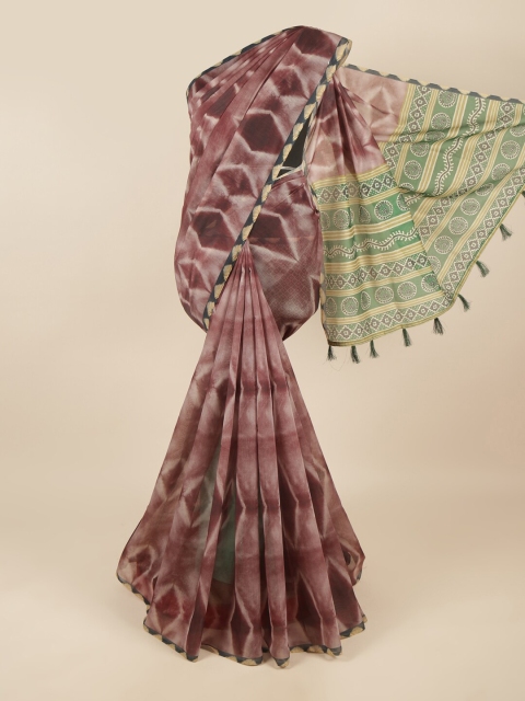 

Pothys Mauve & Green Tie & Dye Printed Cotton Blend Saree