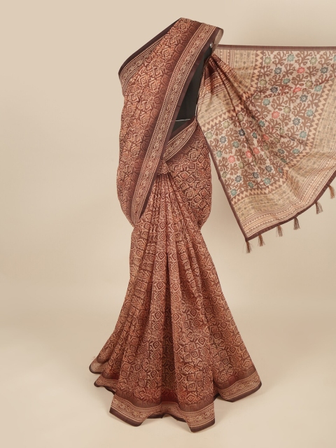 

Pothys Brown & Green Batik Printed Saree