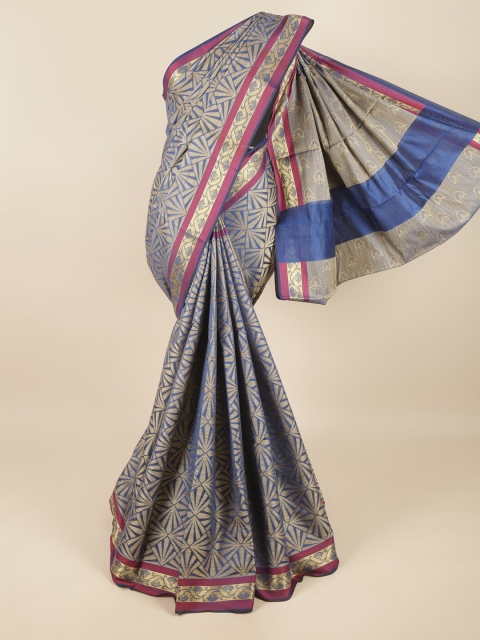 

Pothys Blue & Pink Floral Zari Saree
