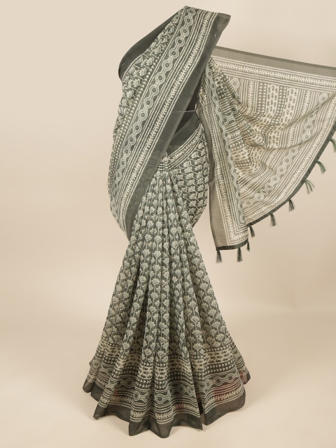 

Pothys Green & Off White Floral Saree