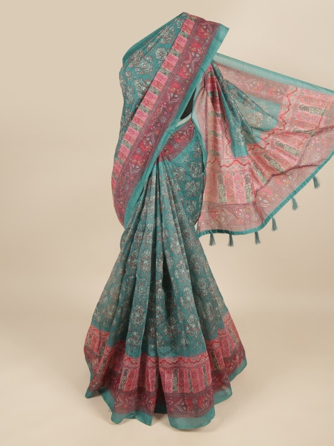 

Pothys Green & Pink Ethnic Motifs Printed Cotton Blend Saree