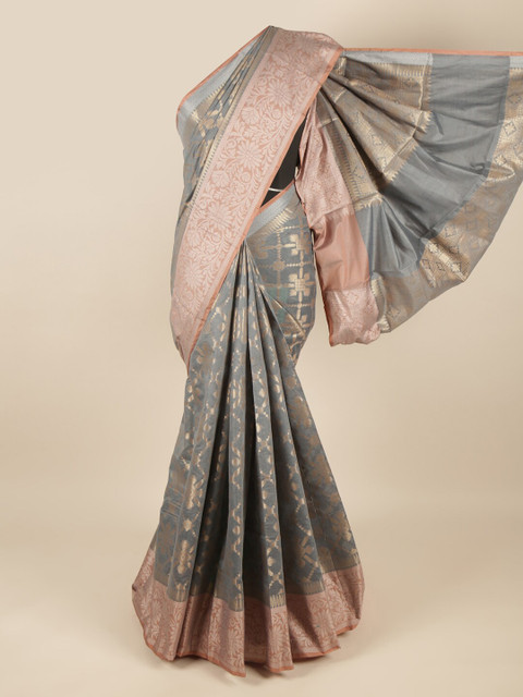 

Pothys Grey & Gold-Coloured Ethnic Motifs Woven Zari Saree