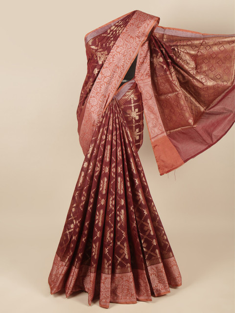 

Pothys Maroon & Gold-Toned Ethnic Motifs Zari Saree