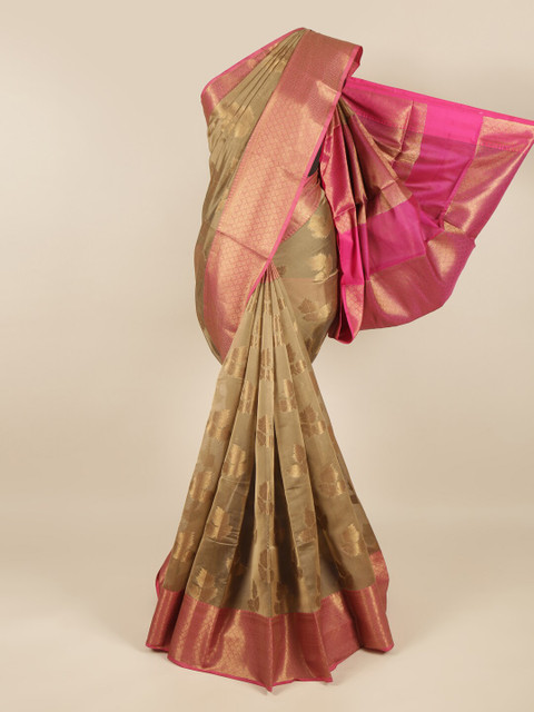 

Pothys Brown & Pink Ethnic Motifs Woven Zari Saree