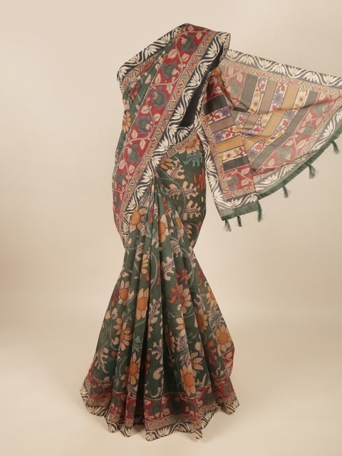 

Pothys Green & Mustard Floral Printed Saree