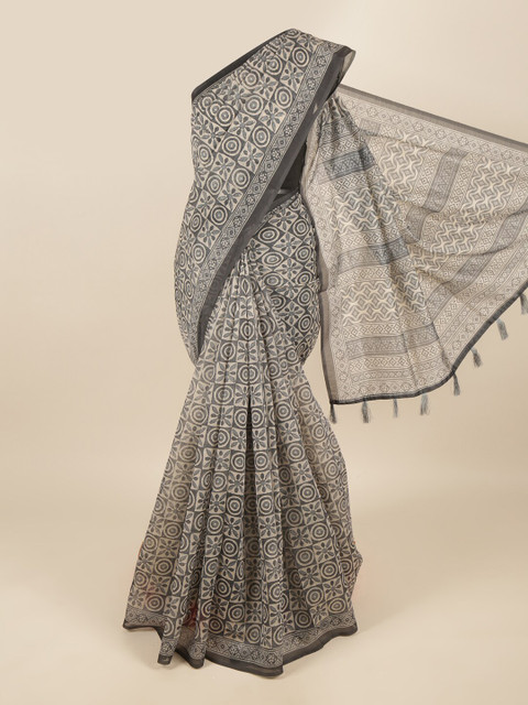 

Pothys Grey Ethnic Motifs Printed Cotton Blend Saree