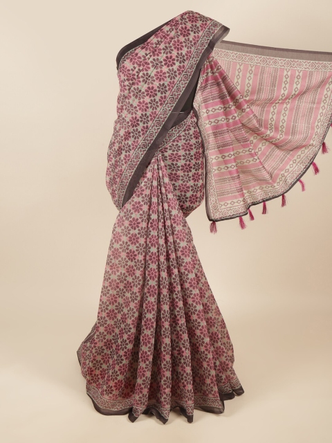 

Pothys Pink & Turquoise Blue Floral Saree
