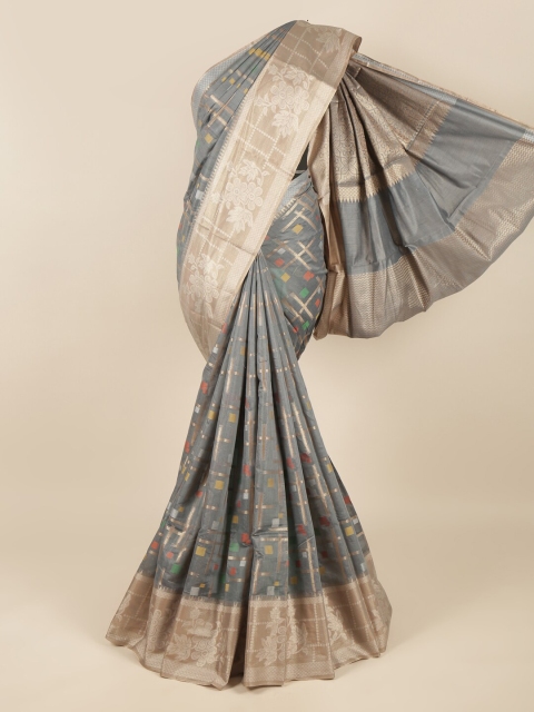 

Pothys Grey & Gold-Toned Woven Design Zari Saree