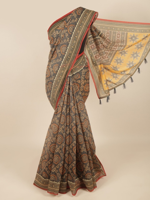 

Pothys Grey & Yellow Bandhani Printed Saree