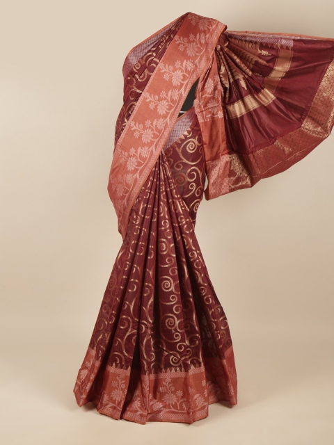 

Pothys Maroon & Peach-Coloured Woven Design Zari Saree