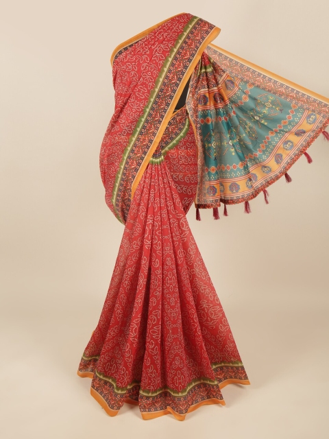 

Pothys Red & Turquoise Blue Bandhani Saree