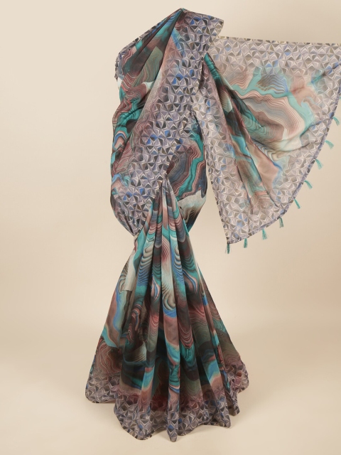 

Pothys Grey & Turquoise Blue Saree