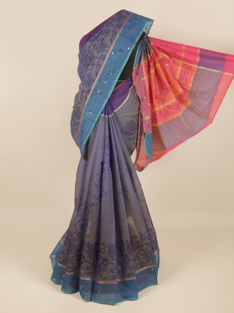 

Pothys Blue & Pink Ethnic Motifs Mirror Work Saree