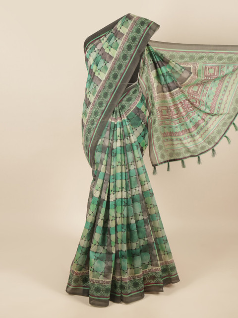 

Pothys Green Geometric Printed Cotton Blend Saree