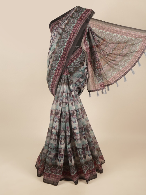 

Pothys Grey & Pink Geometric Printed Cotton Blend Saree