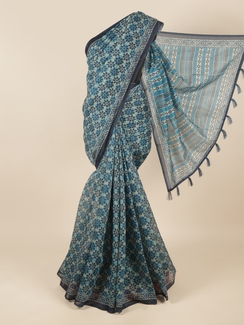 

Pothys Blue & Grey Floral Saree