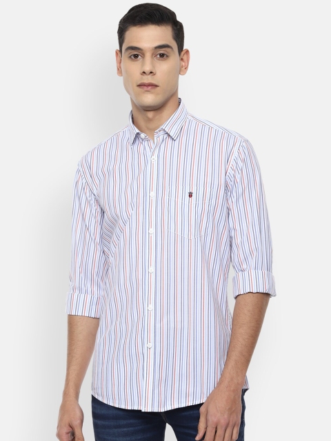 

Louis Philippe Sport Men White & Blue Slim Fit Striped Cotton Blend Casual Shirt