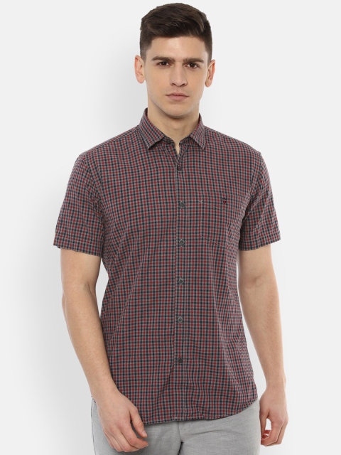 

Louis Philippe Sport Men Grey & Red Slim Fit Micro Checks Pure Cotton Casual Shirt