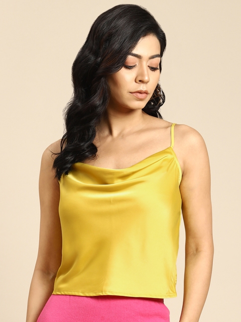 

COVER STORY Mustard Yellow Shoulder Straps Crop Top