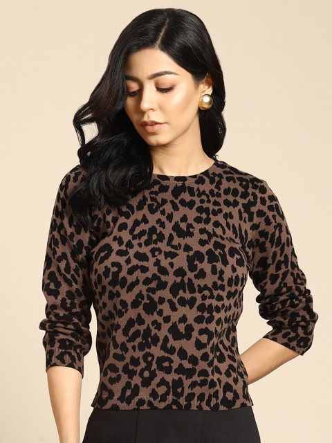 

COVER STORY Women Brown & Black Animal Printed Pullover