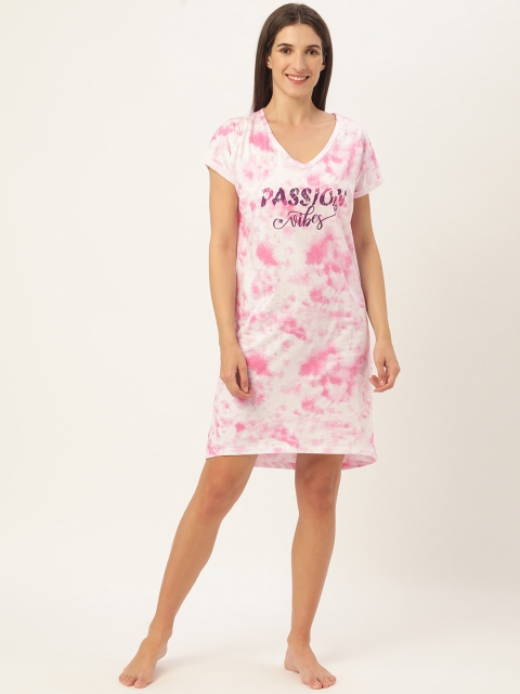 

GALYPSO Pink Pure Cotton Tie-Dye Printed Nightdress