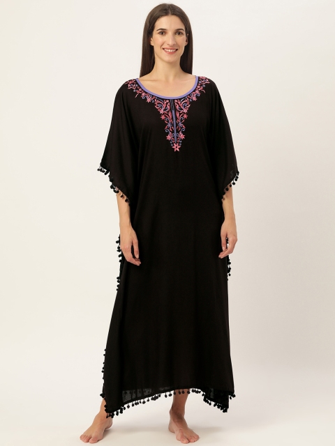 

GALYPSO Black Embroidered Maxi Nightdress with Pom-Pom Detail