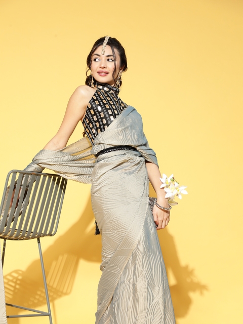 

Saree mall Charcoal Solid Party Wear Saree with Matching Blouse