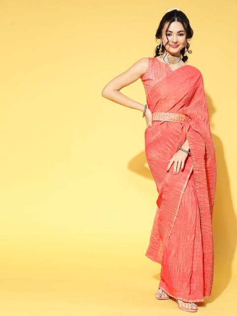 

Saree mall Pink Solid Party Saree with Matching Blouse