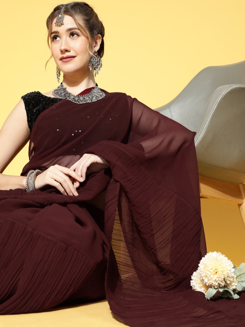 

Saree mall Maroon Solid Sarees