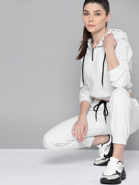

VividArtsy Women Grey Cotton Solid Tracksuit