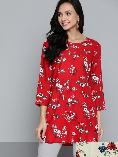 

HERE&NOW Women Pack of 2 Floral Printed Straight Kurti, Beige