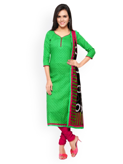 

Touch Trends Green & Pink Printed Cotton Unstitched Dress Material