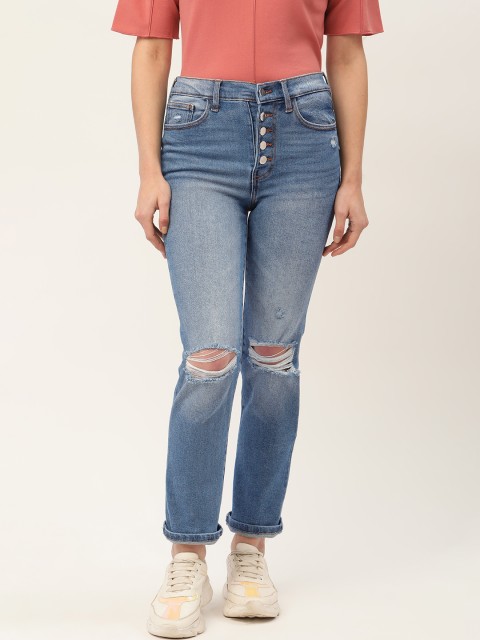 

Malachi Women Blue Straight Fit High-Rise Slash Knee Heavy Fade Stretchable Jeans