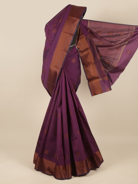

Pothys Violet & Brown Ethnic Motifs Woven Zari Saree