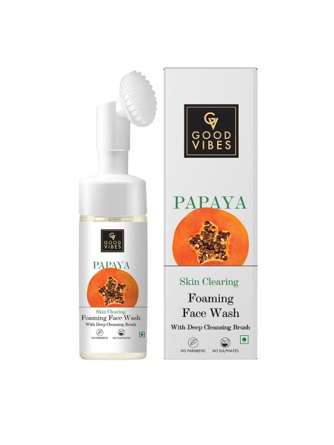 

Good Vibes Papaya Skin Clearing Foaming Face Wash With Deep Cleansing Brush 150 ml, White