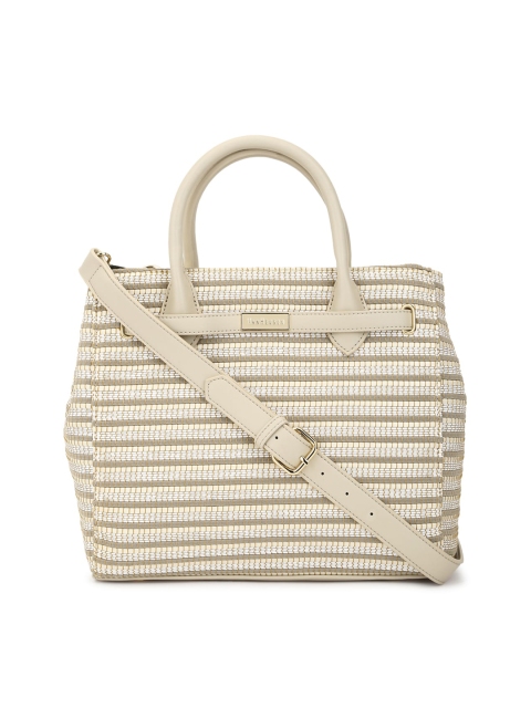 

Van Heusen Woman Cream-Coloured Striped Handheld Bag with Detachable Sling Strap