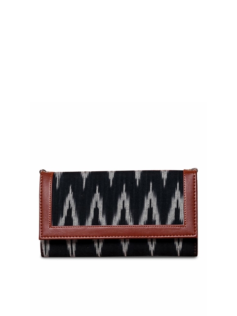 

ZOUK Black & Brown Ikat Printed Envelope Clutch