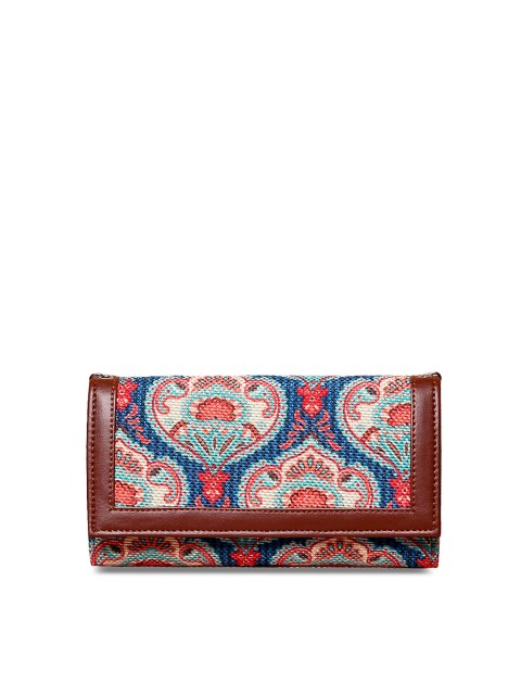 

ZOUK Women Blue & Red Ethnic Motifs Printed Two Fold Wallet with Sling