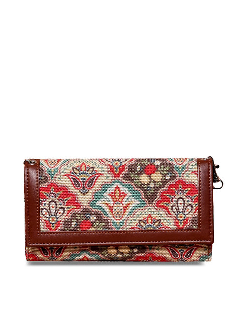 

ZOUK Orange & Brown Printed Purse Clutch