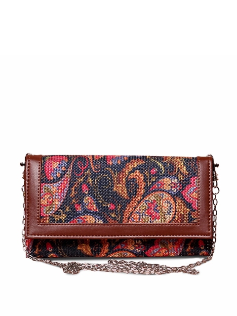 

ZOUK Brown & Navy Blue Paisley Printed Envelope Clutch