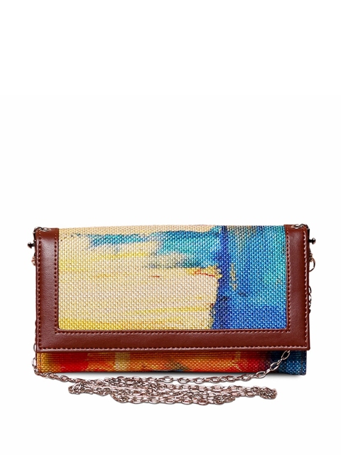 

ZOUK Women Orange & Blue Abstract Printed Two Fold Wallet with Sling
