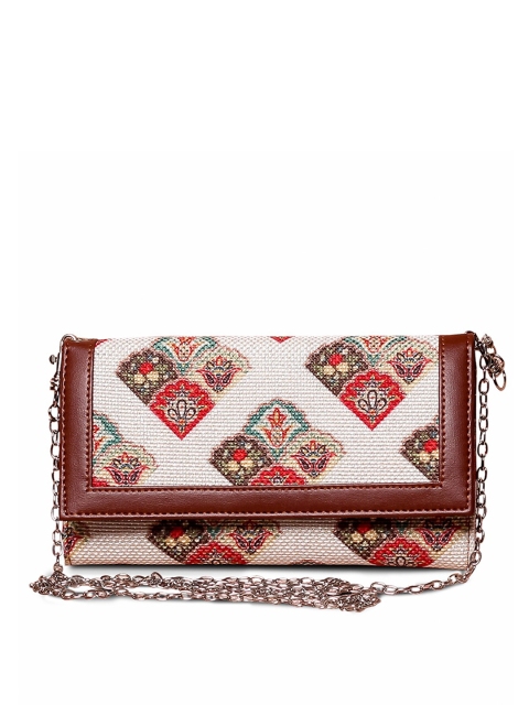 

ZOUK White & Red Seashell Motif Printed Envelope Clutch